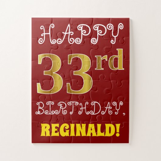 Red, Faux Gold 33rd Birthday + aangepaste naam Puz Legpuzzel (Verticaal)
