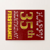Red, Faux Gold 35th Birthday + Eigen naam Puzzle Legpuzzel (Horizontaal)