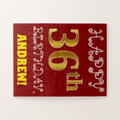 Red, Faux Gold 36th Birthday + Eigen naam Puzzle Legpuzzel (Horizontaal)