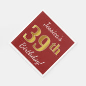 Red, Faux Gold 39th Birthday + aangepaste naam Servet (Hoek)