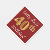 Red, Faux Gold 40th Birthday + aangepaste naam Servetten (Hoek)