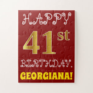 Red, Faux Gold 41st Birthday + aangepaste naam Puz Legpuzzel