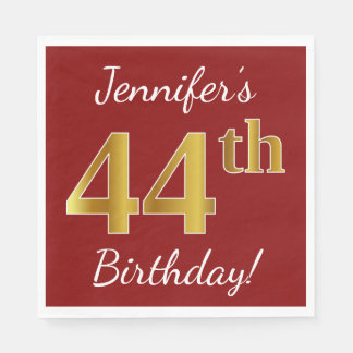 Red, Faux Gold 44th Birthday + aangepaste naam Servet