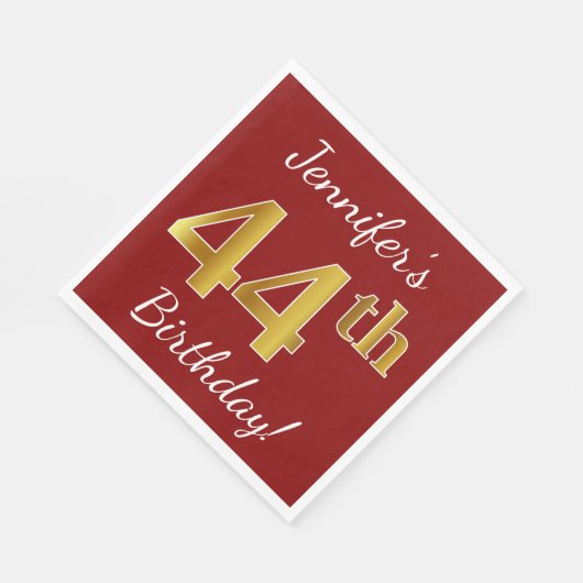 Red, Faux Gold 44th Birthday + aangepaste naam Servet (Hoek)