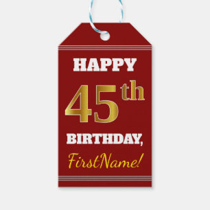 Red, Faux Gold 45th Birthday + aangepaste naam Cadeaulabel