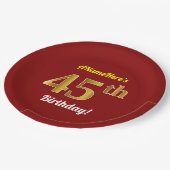 Red, Faux Gold 45th Birthday + aangepaste naam Papieren Bordje (Gekanteld)