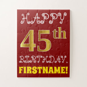 Red, Faux Gold 45th Birthday + Eigen naam Puzzle Legpuzzel