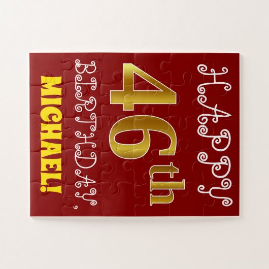 Red, Faux Gold 46th Birthday + Eigen naam Puzzle Legpuzzel (Horizontaal)
