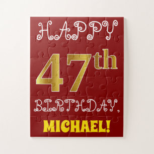 Red, Faux Gold 47th Birthday + Eigen naam Puzzle Legpuzzel