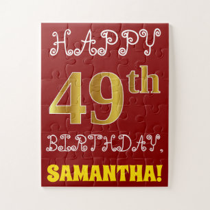 Red, Faux Gold 49th Birthday + Eigen naam Puzzle Legpuzzel