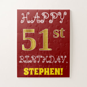 Red, Faux Gold 51st Birthday + aangepaste naam Puz Legpuzzel