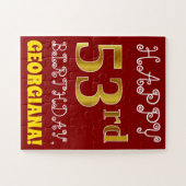 Red, Faux Gold 53rd Birthday + aangepaste naam Puz Legpuzzel (Horizontaal)