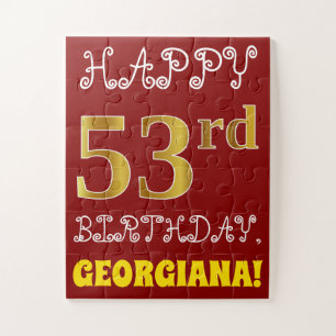 Red, Faux Gold 53rd Birthday + aangepaste naam Puz Legpuzzel
