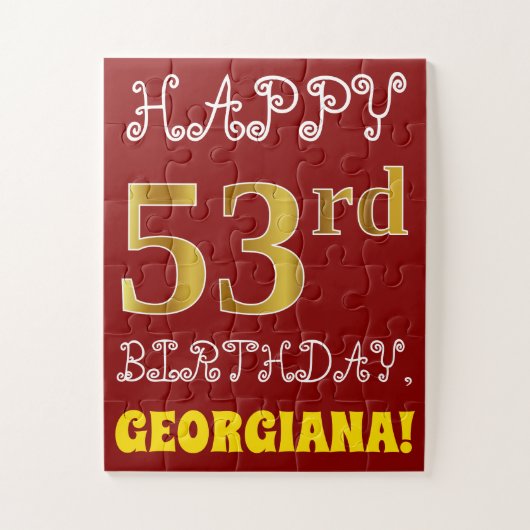 Red, Faux Gold 53rd Birthday + aangepaste naam Puz Legpuzzel (Verticaal)