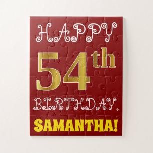 Red, Faux Gold 54th Birthday + Eigen naam Puzzle Legpuzzel