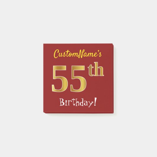 Red, Faux Gold 55th Birthday, met aangepaste naam Post-it® Notes (Voorkant)