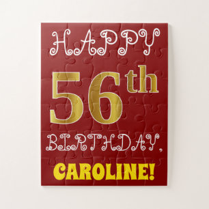 Red, Faux Gold 56th Birthday + Eigen naam Puzzle Legpuzzel