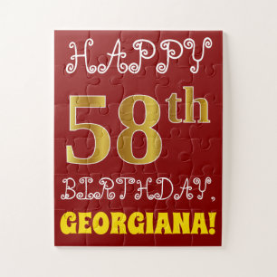 Red, Faux Gold 58th Birthday + Eigen naam Puzzle Legpuzzel