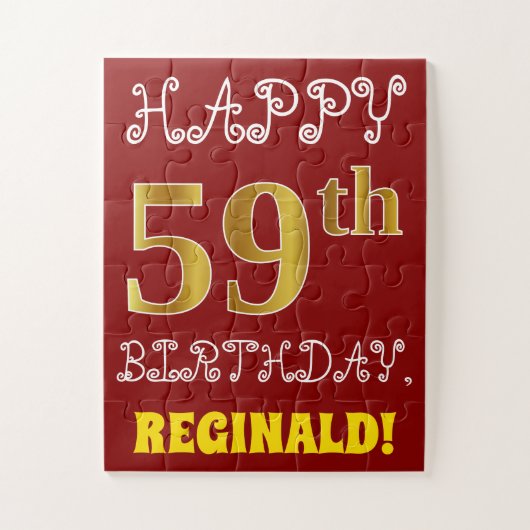 Red, Faux Gold 59th Birthday + Eigen naam Puzzle Legpuzzel (Verticaal)