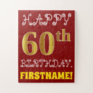 Red, Faux Gold 60th Birthday + Eigen naam Puzzle Legpuzzel