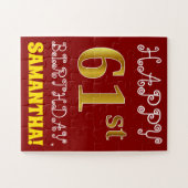 Red, Faux Gold 61st Birthday + aangepaste naam Puz Legpuzzel (Horizontaal)