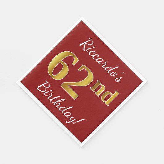 Red, Faux Gold 62e verjaardag + aangepaste naam Servet (Hoek)