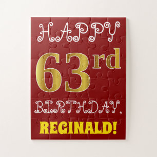Red, Faux Gold 63rd Birthday + aangepaste naam Puz Legpuzzel