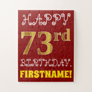 Red, Faux Gold 73rd Birthday + aangepaste naam Puz Legpuzzel