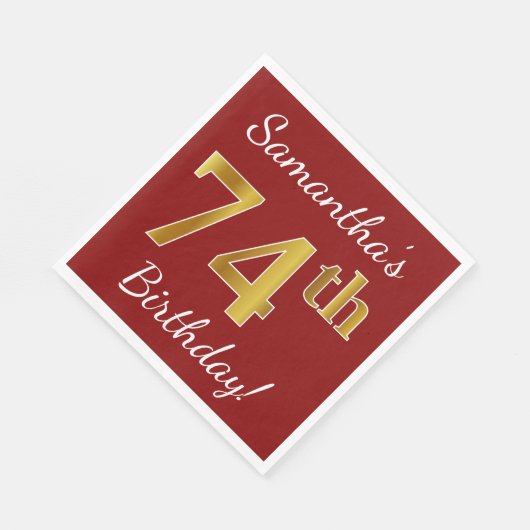 Red, Faux Gold 74th Birthday + aangepaste naam Servet (Hoek)
