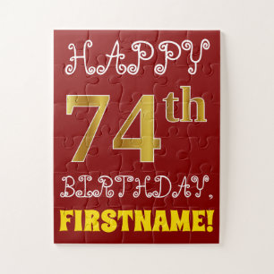 Red, Faux Gold 74th Birthday + Eigen naam Puzzle Legpuzzel