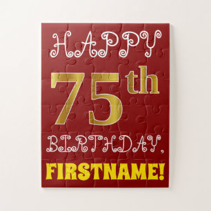 Red, Faux Gold 75th Birthday + Eigen naam Puzzle Legpuzzel