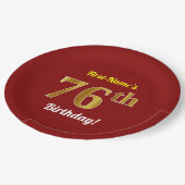 Red, Faux Gold 76th Birthday + aangepaste naam Papieren Bordje (Gekanteld)