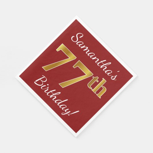 Red, Faux Gold 77th Birthday + aangepaste naam Servetten (Hoek)