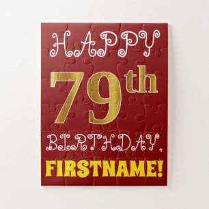 Red, Faux Gold 79th Birthday + Eigen naam Puzzle Legpuzzel