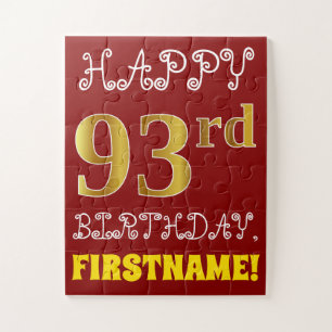Red, Faux Gold 93rd Birthday + aangepaste naam Puz Legpuzzel