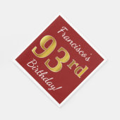 Red, Faux Gold 93rd Birthday + aangepaste naam Servet (Hoek)