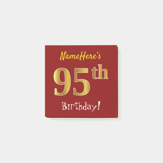 Red, Faux Gold 95th Birthday, met aangepaste naam Post-it® Notes (Voorkant)