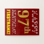 Red, Faux Gold 97th Birthday + Custom Name Puzzle (Horizontal)