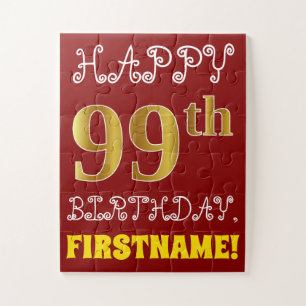 Red, Faux Gold 99th Birthday + Eigen naam Puzzle Legpuzzel