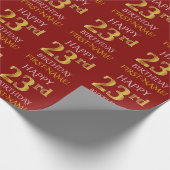 Red, Faux Gold "HAPPY 23rd BIRTHDAY" Cadeaupapier (Hoek)