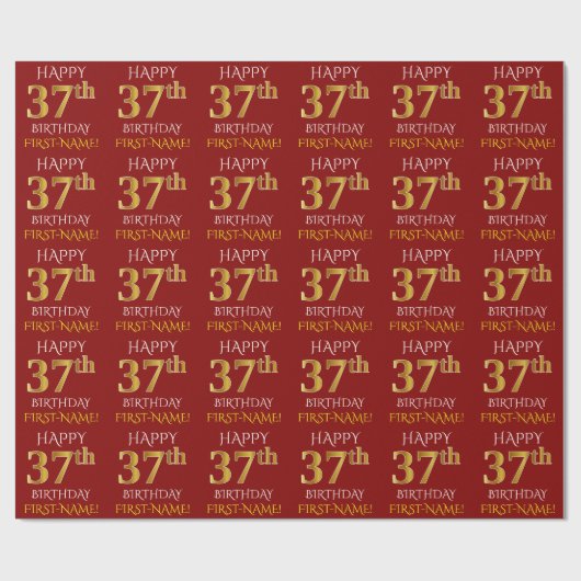 Red, Faux Gold "HAPPY 37th BIRTHDAY" Cadeaupapier (Vlak)