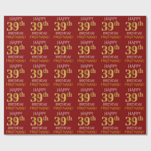 Red, Faux Gold "HAPPY 39th BIRTHDAY" Cadeaupapier