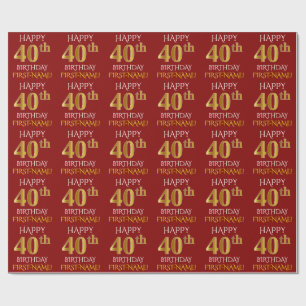 Red, Faux Gold "HAPPY 40th BIRTHDAY" Cadeaupapier
