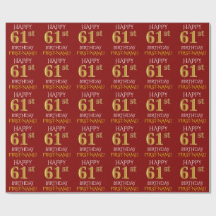 Red, Faux Gold "HAPPY 61st BIRTHDAY" Cadeaupapier