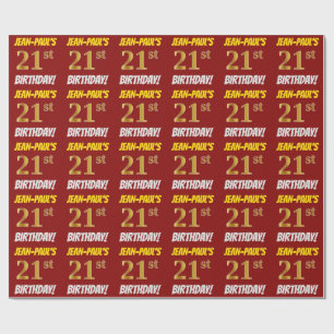 Red, Faux/Imitation Gold, 21st BIRTHDAY Cadeaupapier