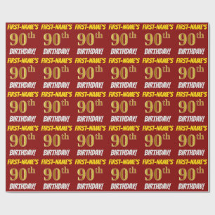 Red, Faux/Imitation Gold, "90th BIRTHDAY" Cadeaupapier