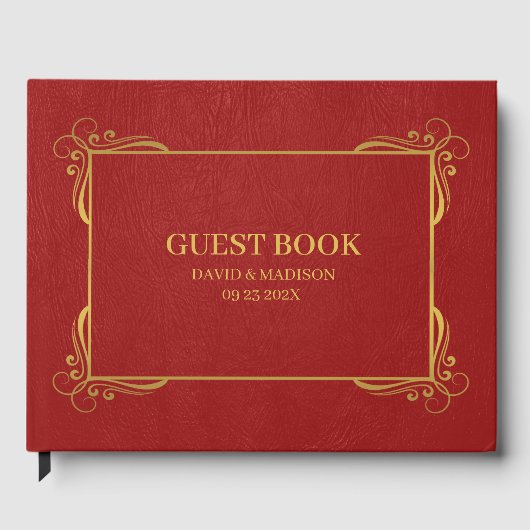 Red Faux Leather Gold Lijst Gastenboek (Voorkant)