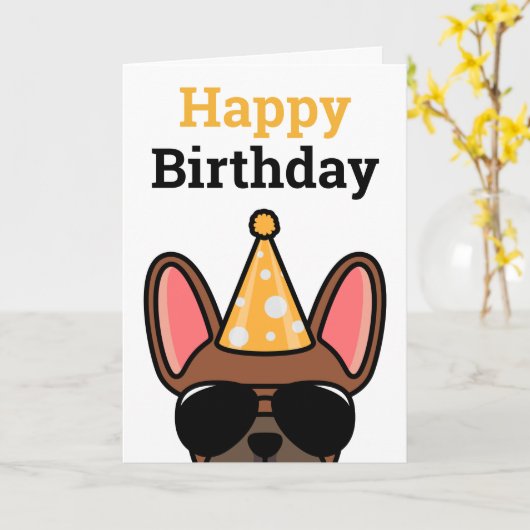 Red Fawn French Bulldog Bonne carte d'anniversaire (Fleur jaune)