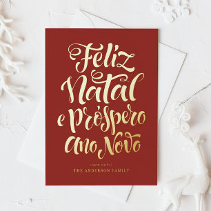 Red Feliz Natal e Próspero Ano Novo Script Folie Feestdagenkaart