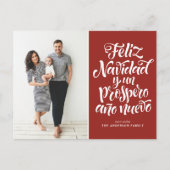 Red Feliz Navidad Script Kerstfoto Feestdagenkaart (Voorkant)